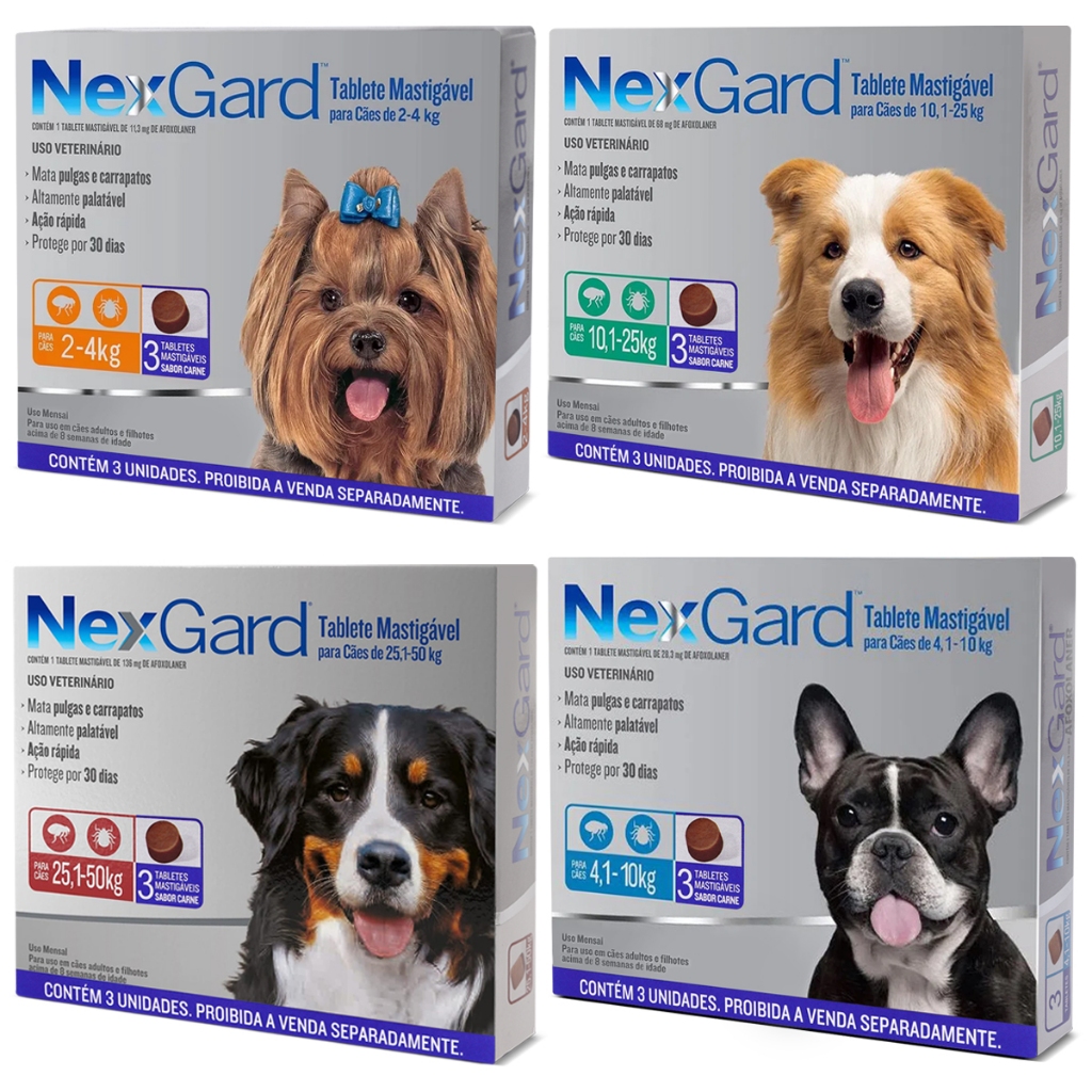Nexgard de 2kg a 50kg 3 comprimidos Antipulgas e Carrapatos Para Cachorro - Pets