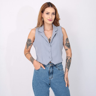 Colete Feminino Forrado Com Gola 3 Botões Social CL01 em Oferta na Shopee