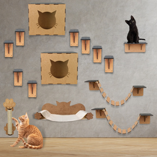 Kit Playground para Gatos Parede Diversão Gatinho Pet Mdf 4mm Degraus Ponte Nicho Cama Descanso em Oferta na Shopee