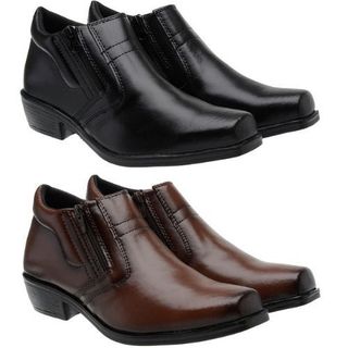 Kit 2 Pares Bota Masculina de Couro Confort Coturno Social com Zíper Lateral Lançamento 2024