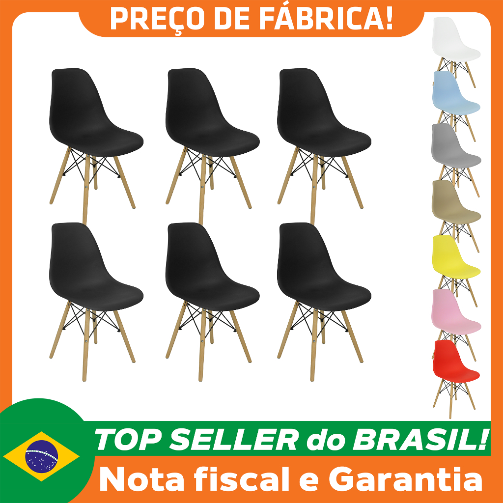 Kit 6 Cadeiras Charles Eames Eiffel Wood Design Varias Cores