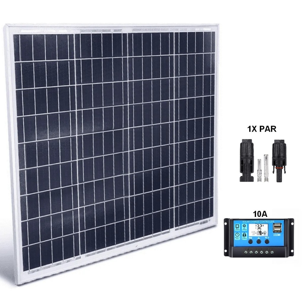 kit painel placa solar 60w + controlador 10a + conector mc4