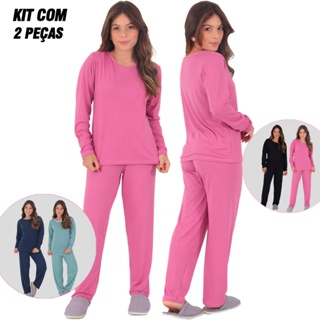 KIT 2 Pijamas Suede Manga Longa Felpado Outono Inverno em Oferta na Shopee