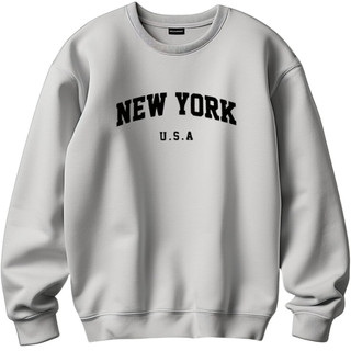 Moletom New York Gola Redonda Liso Unissex Blusa De Frio Sem Capuz Gola careca