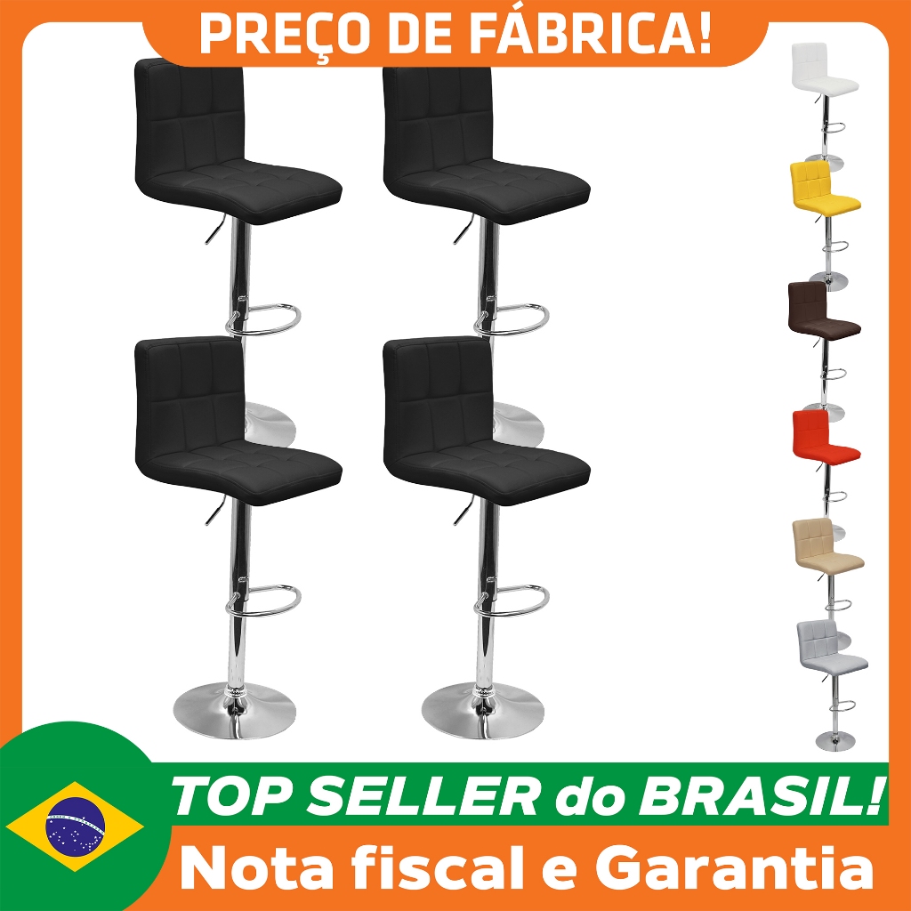 Kit 4 Banquetas Confort Estofada Couro Giratória c/ regulagem