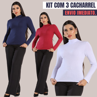Unidade ou Kit 3 Blusas Cacharrel Feminina Manga Longa Segunda Pele