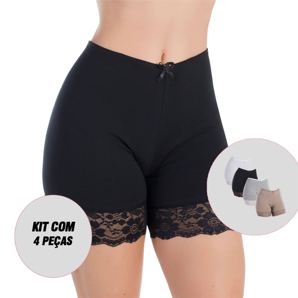 Kit 4 Short  Calça Perna Ánagua de Algodão Penteado