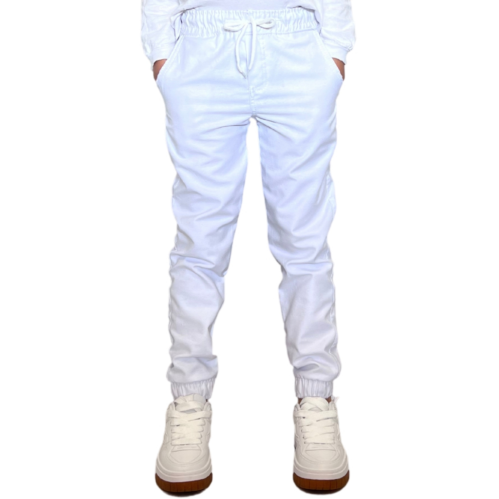 Calça Jogger Juvenil Infantil Pequeno Sarja com Punho Tamanhos 8 ao 16