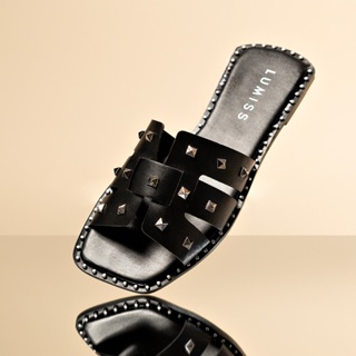 Sandália Rasteira Feminina Lumiss Tachas Spike Pirâmide Bico Quadrado Confortável Blogueira em Oferta na Shopee