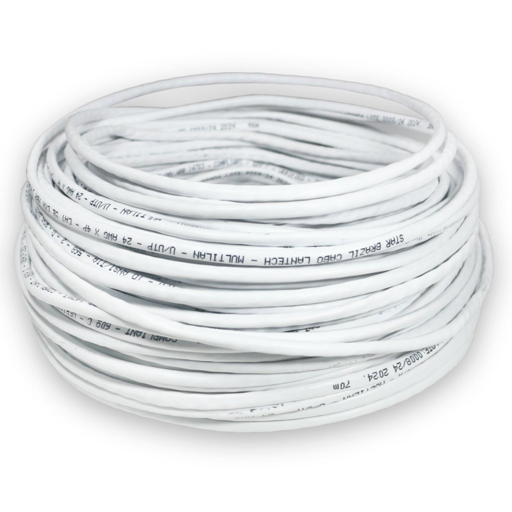 Cabo de Rede Branco 40m 40 Metros Crimpado CAT5e 100% Cobre LAN Internet CFTV Pronto Testado