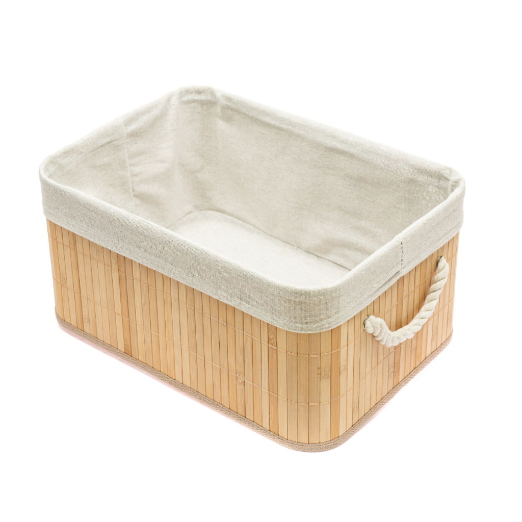 Cesto Organizador Retangular Bambu Natural Tecido Linho e Corda Organização Casa em Oferta na Shopee