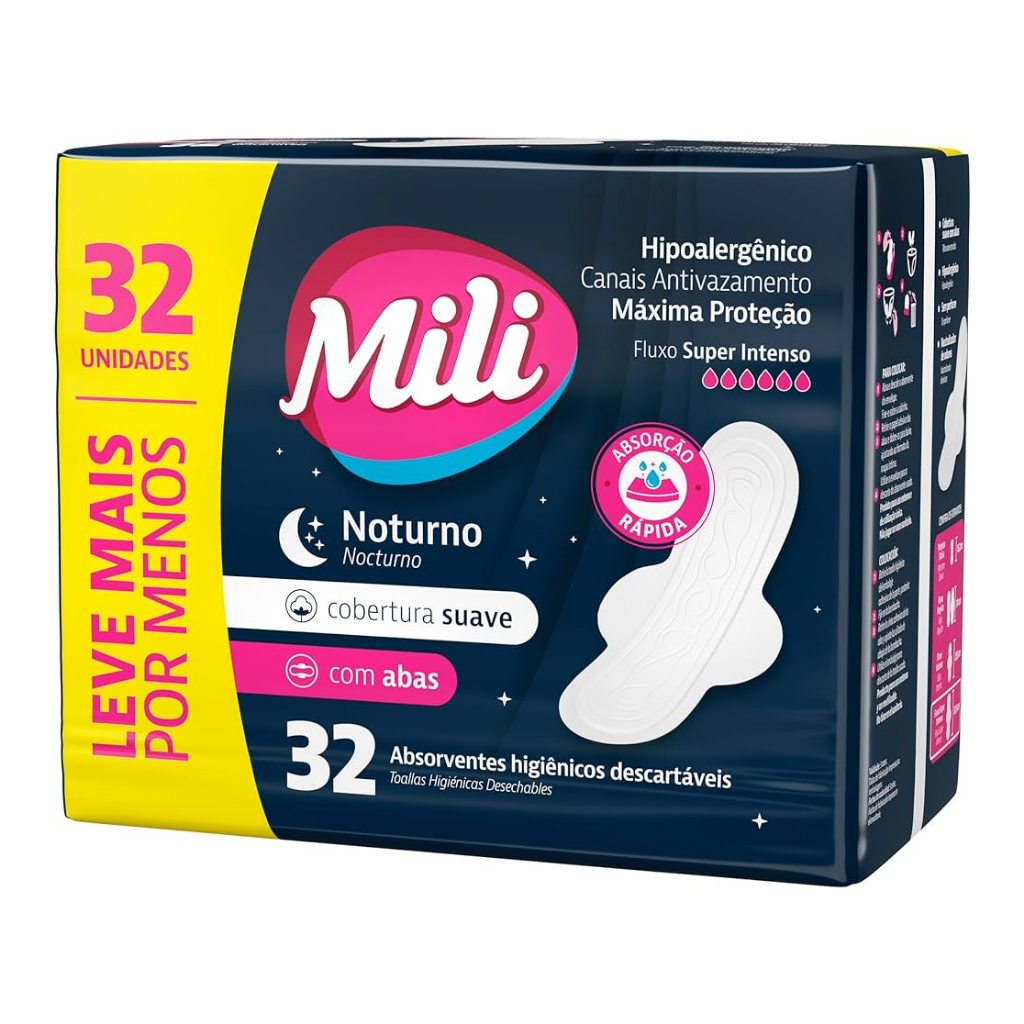 Absorvente Noturno Mili Fluxo Intenso com 32un