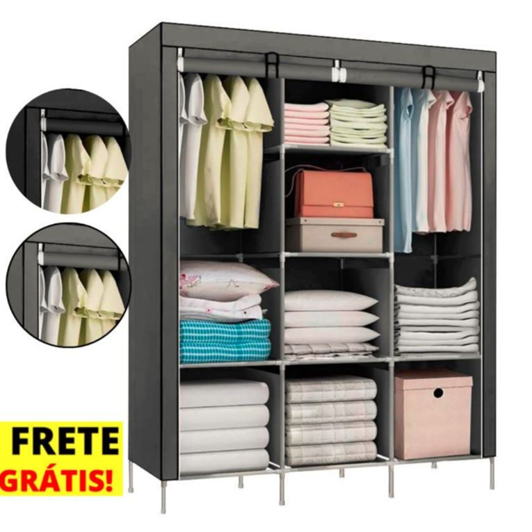 Guarda Roupa Portátil Arara Cabideiro Armário Organizador Cabide Casal Solteiro 175h em Oferta na Shopee