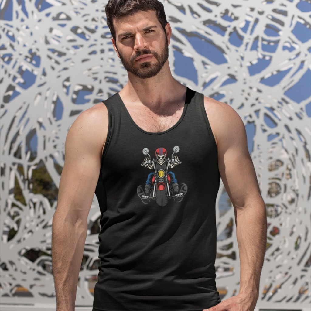 Camiseta Regata Masculina Caveira Moto Skull Rock Roll Black
