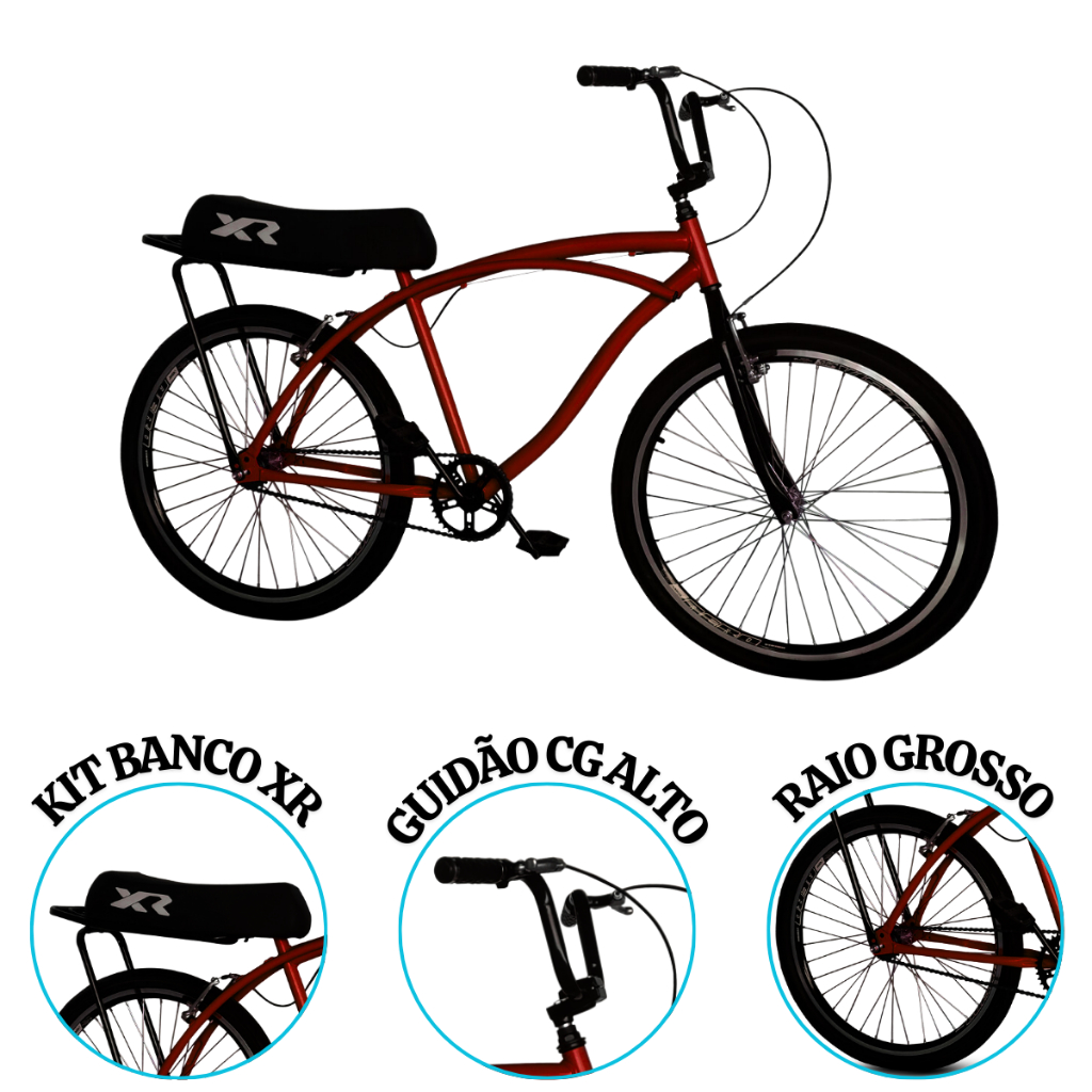 Bicicleta Passeio Aro 26 Caicara Quadro Reforcado PARA Motor 80CC SUSPENSÃO E FREIO A DISCO