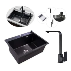 Cuba Pia Inox Preta Quadrada Cozinha Gourmet + Torneira Slim
