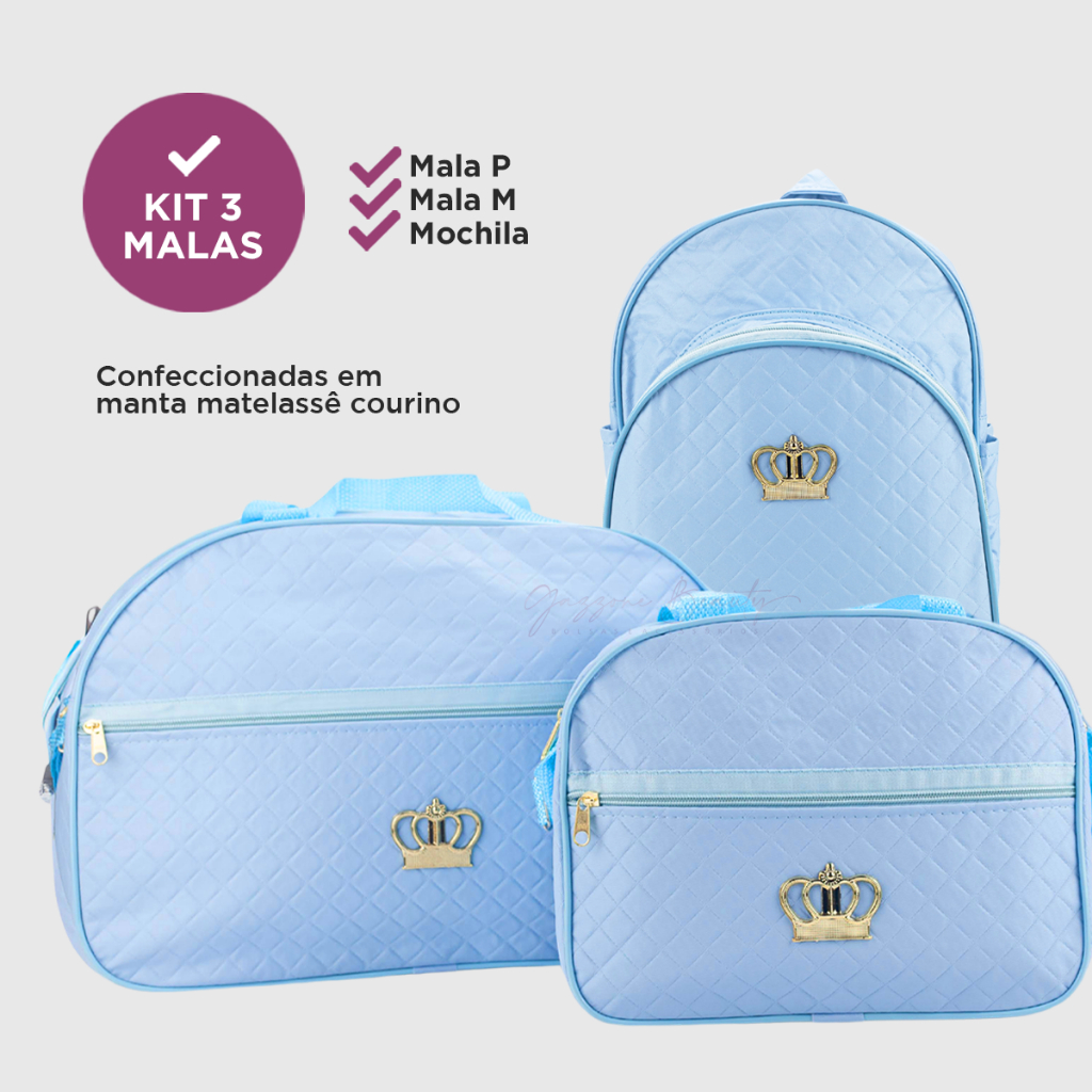Kit Bolsa Maternidade 3 Peças: Mala Grande, Mala Média e Mochila | Bolsa de Bebe de Qualidade
