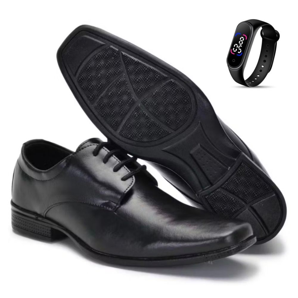 Sapato Social Masculino De Couro Leve Confortável Dia a Dia Barato + Relogio