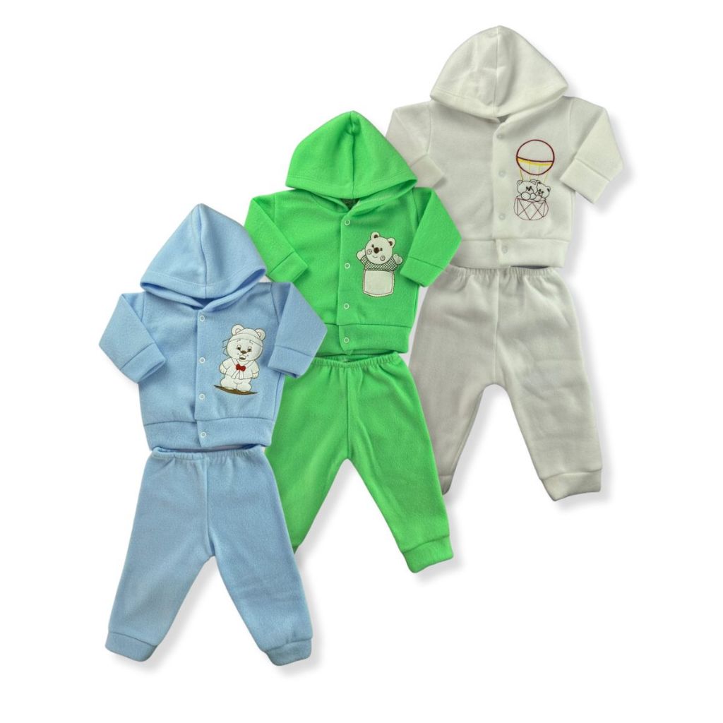 Kit 6 Peças - Conjunto De Bebe Soft Liso Estampa DTF Com Capuz Frio Inverno Menina E Menino