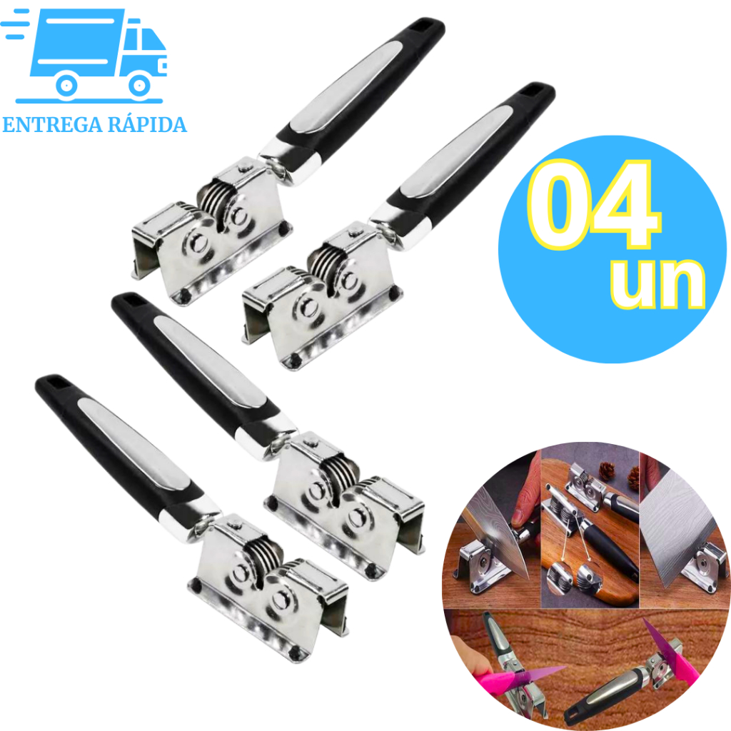 Kit 4 Amolador Afiador de Faca Aço Inox Profissional Top1 Premium Cutelo Canivete Tesoura Facão
