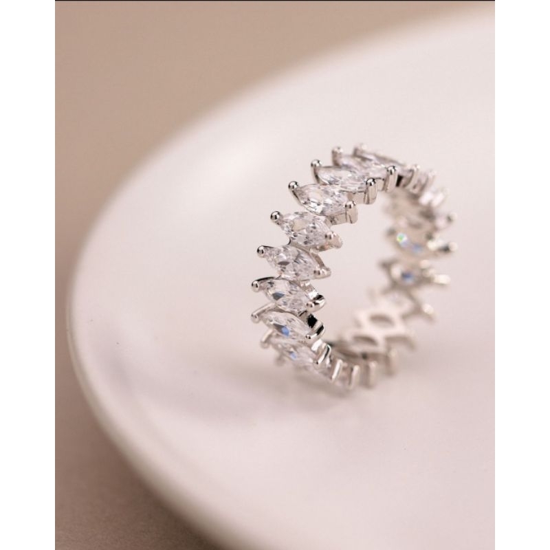 Anel zirconia navete semi-jóia de luxo