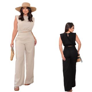 Conjunto Feminino Sofisticado De Blusa e Calça em Linho