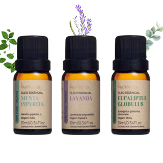 Kit 3 Óleos Essenciais Via Aroma 10ml – Eucaliptus Globulus, Lavanda e Menta Piperita em Oferta na Shopee