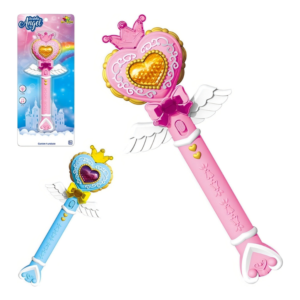 Varinha Mágica Angel Fada Madrinha Infantil Com Luz E Som Fantasia