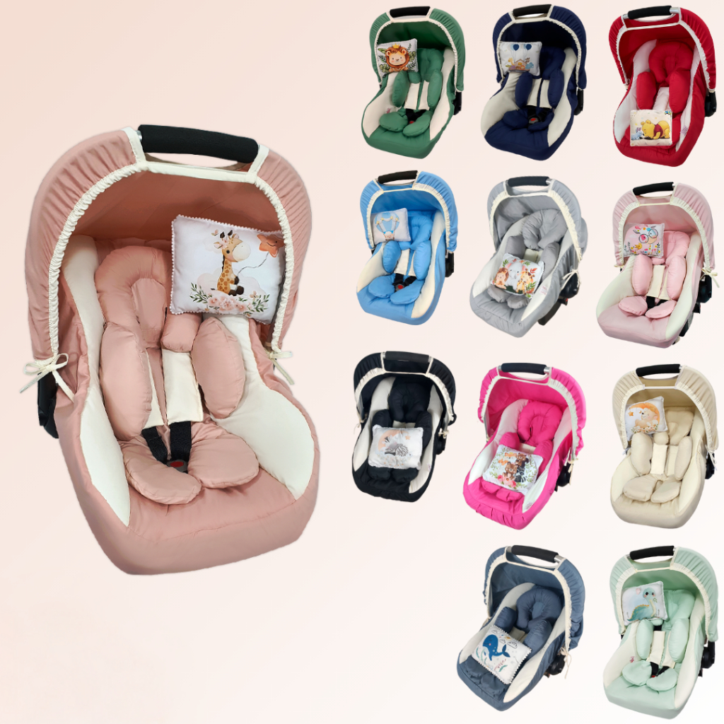 Kit 6 Peças - Capa para Bebe Conforto, Capota protetora solar, Protetores de Cinto, Apoio/Redutor Anatômico e Almofadinha