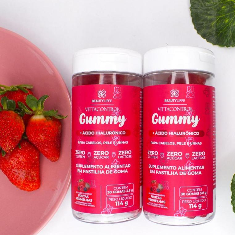 Kit 2 Vittacontrol Gummy ZERO AÇUCAR para Crescimento Capilar + Ácido Hialuronico - Unhas e Pele