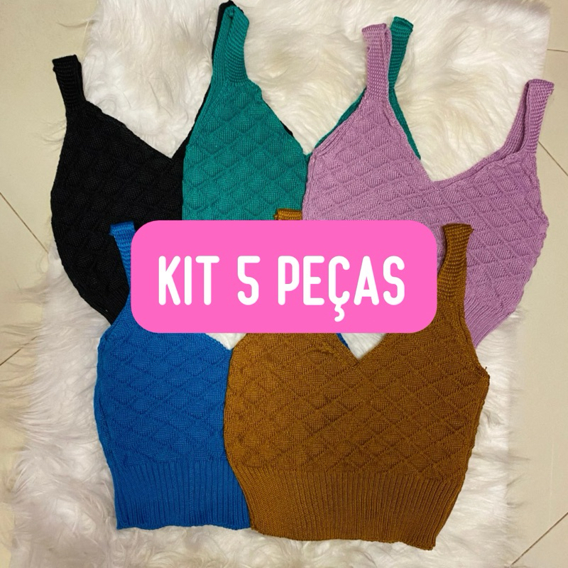 KIT 5 PEÇAS Cropped Escama Top Tricot alcinha moda feminina blogueira barato combo