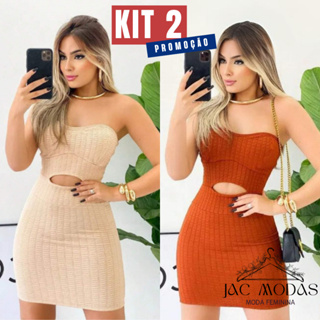 Kit 2 Vestido Tubinho Tomara Que Caia Lançamento Midi Curto Gringa Tecido Bublee Luxo Moda Elegante em Oferta na Shopee