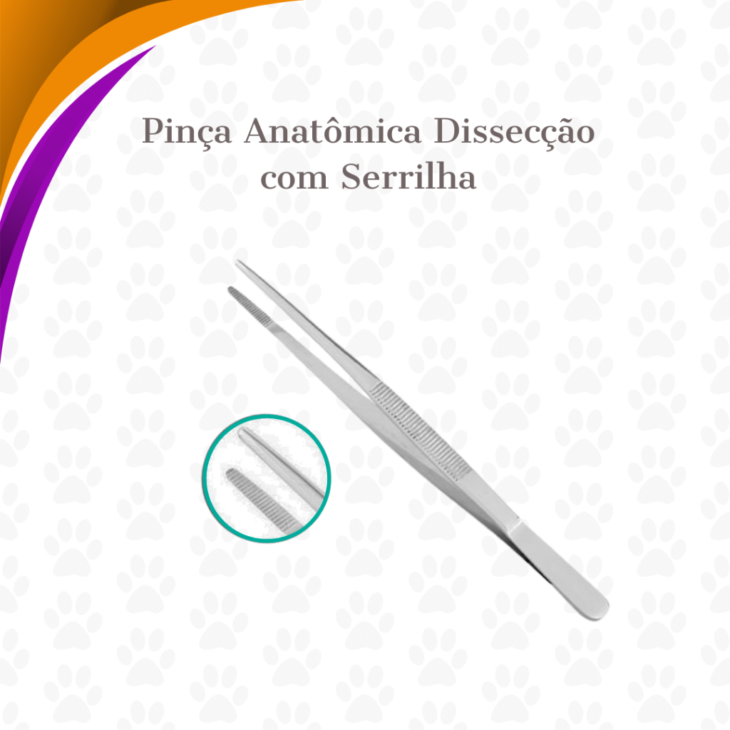 Pinça Anatômica Dissecção com Serrilha Cirúrgico Aço Inox Instrumental Médico Hospitalar - Diversos Tamanhos