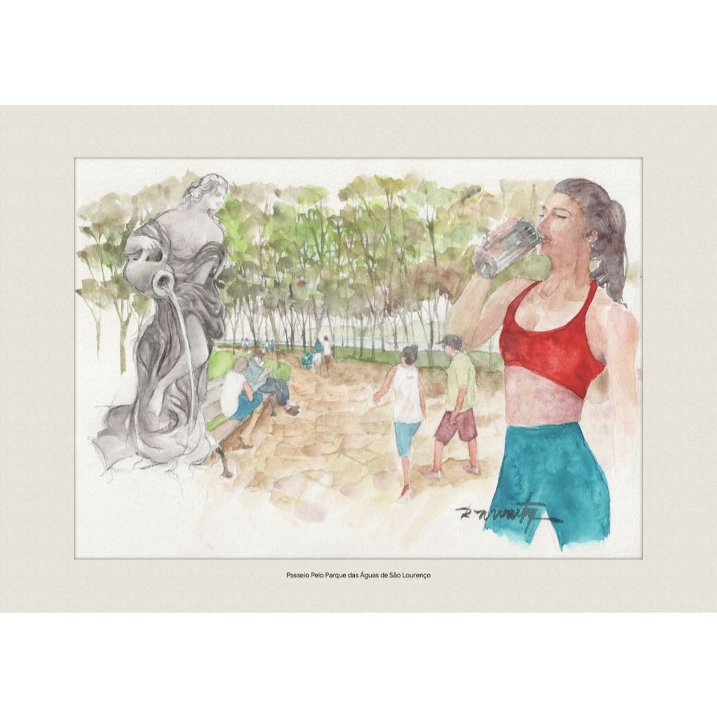 Pintura em Aquarela | Passeio Pelo Parque das Águas de São Lourenço | Quadro Decorativo | A4