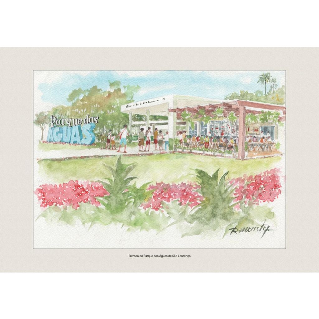 Pintura em Aquarela | Entrada do Parque das Águas de São Lourenço | Quadro Decorativo | A4