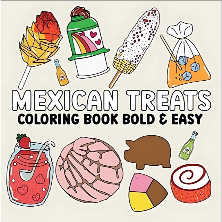 Kit 32 Desenhos Para Pintar E Colorir Ilustrações do livro Mexican Treats Coloring Book Bold and Easy - Folha A4 Inteira! 1 Por Folha!