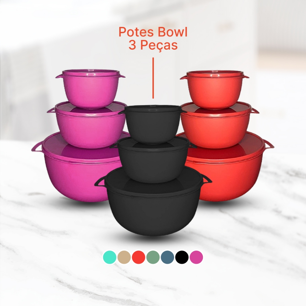 Kit 3 Potes Plásticos de Cozinha Boll Herméticos Bowl Vasilha Depósito