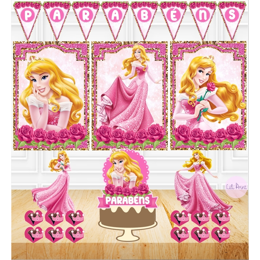 Kit só um bolinho Kit festa em casa PRINCESA BELA ADORMECIDA princesa Aurora Kit para aniversário ou mesversário