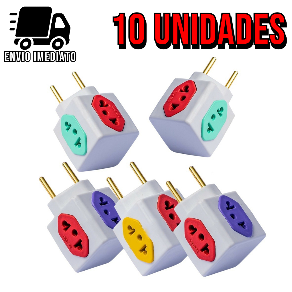 Imagem Adaptador de Tomada Cubo Colorido 4 Entradas Bivolt Universal 10A e 20A