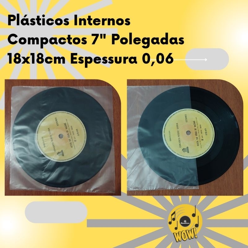 100 Plásticos 18x18cm p/ Disco de Vinil Compacto 7 Polegadas (INTERNOS) 0,06