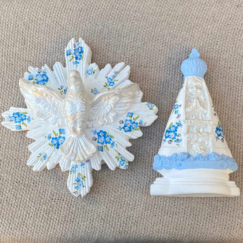 Kit Divino Espírito Santo e Nossa Senhora Aparecida Baby 17cm / Lembrança Batizado / Lembrança Religiosa