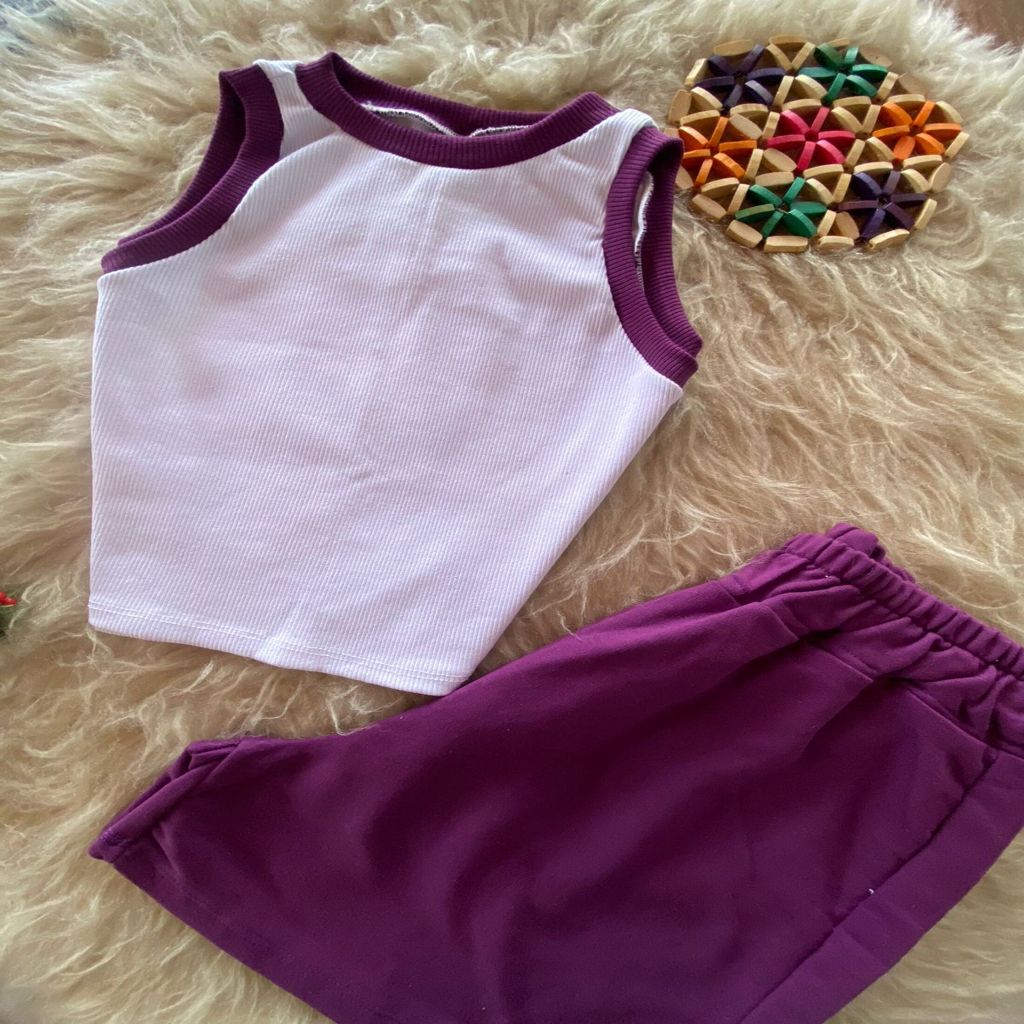 Conjunto Fabi: Shorts Cós Alto + Cropped em Ribana Bicolor - Estilo e Conforto