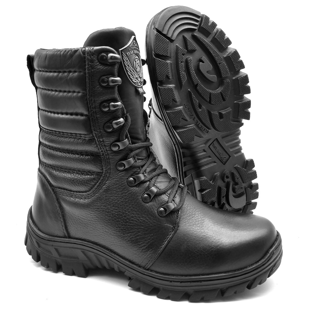 Coturno tatico em couro bm brasil super resistente palmilha em Gel sola emborrachada