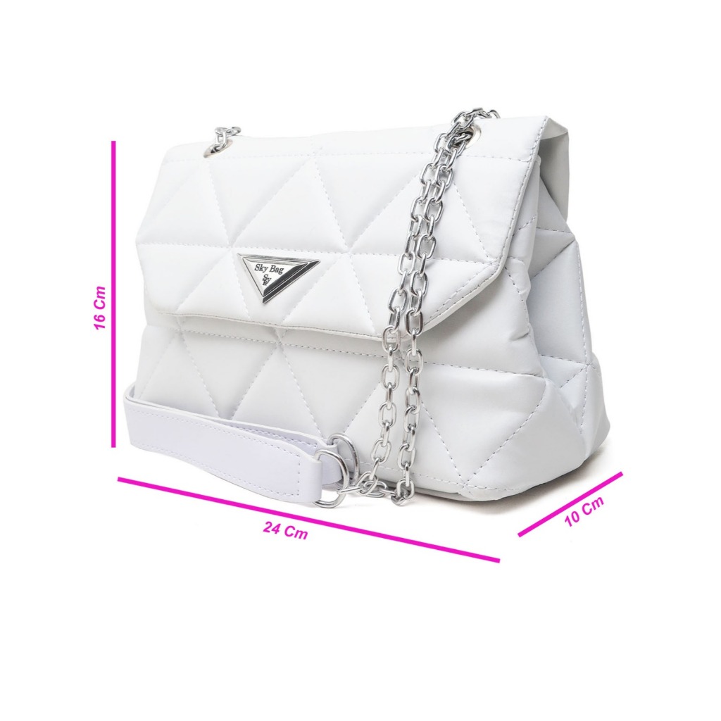 Bolsa Feminina Diamante Alça Corrente Prata Casamento Skybag