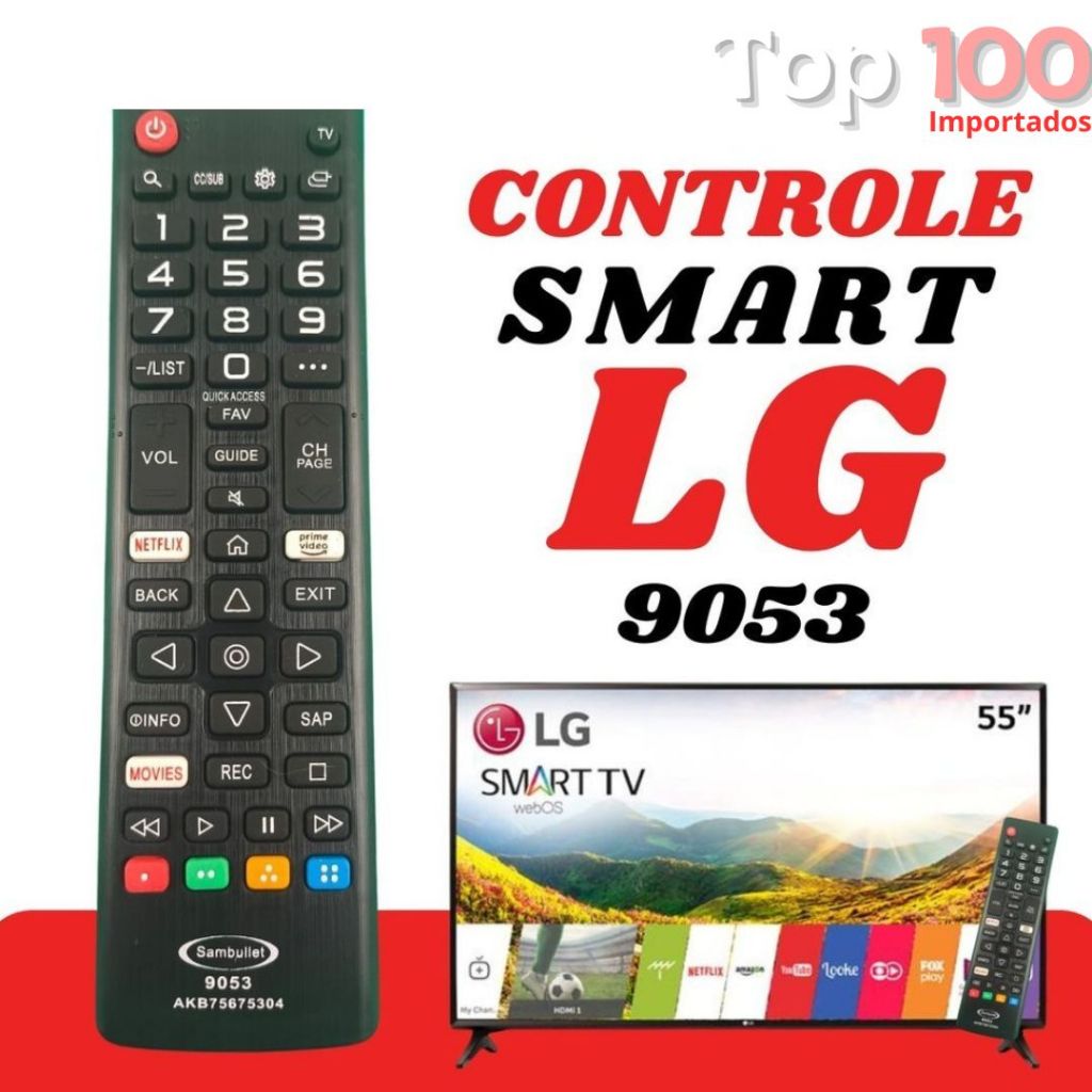 Controle Remoto LG Universal Compatível Com Smart Tv 4K LED LCD 32 40 43 50 55 65 Polegadas 9053