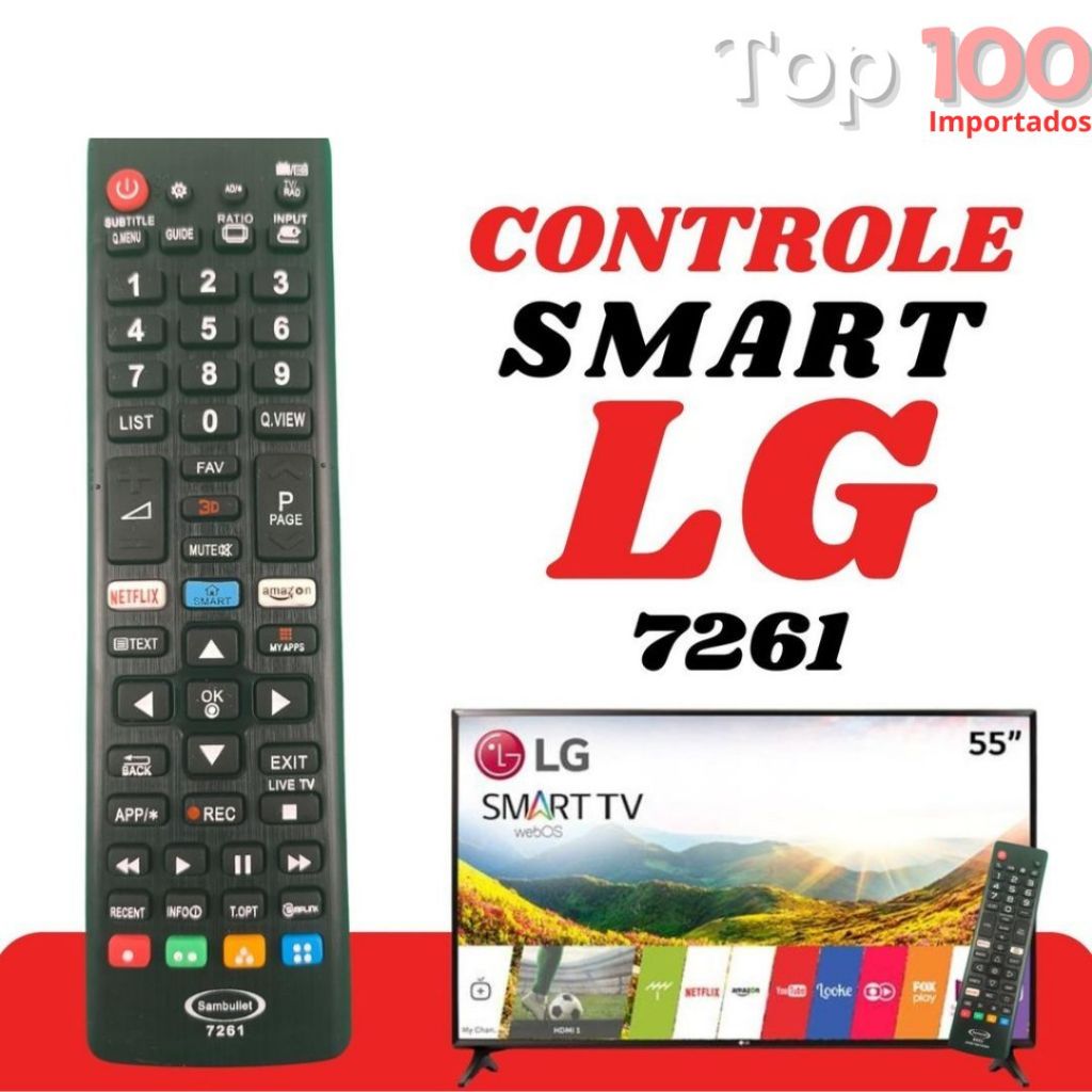 Controle Remoto LG Universal Compatível Com Smart Tv 4K LED LCD 32 40 43 50 55 65 Polegadas 7261