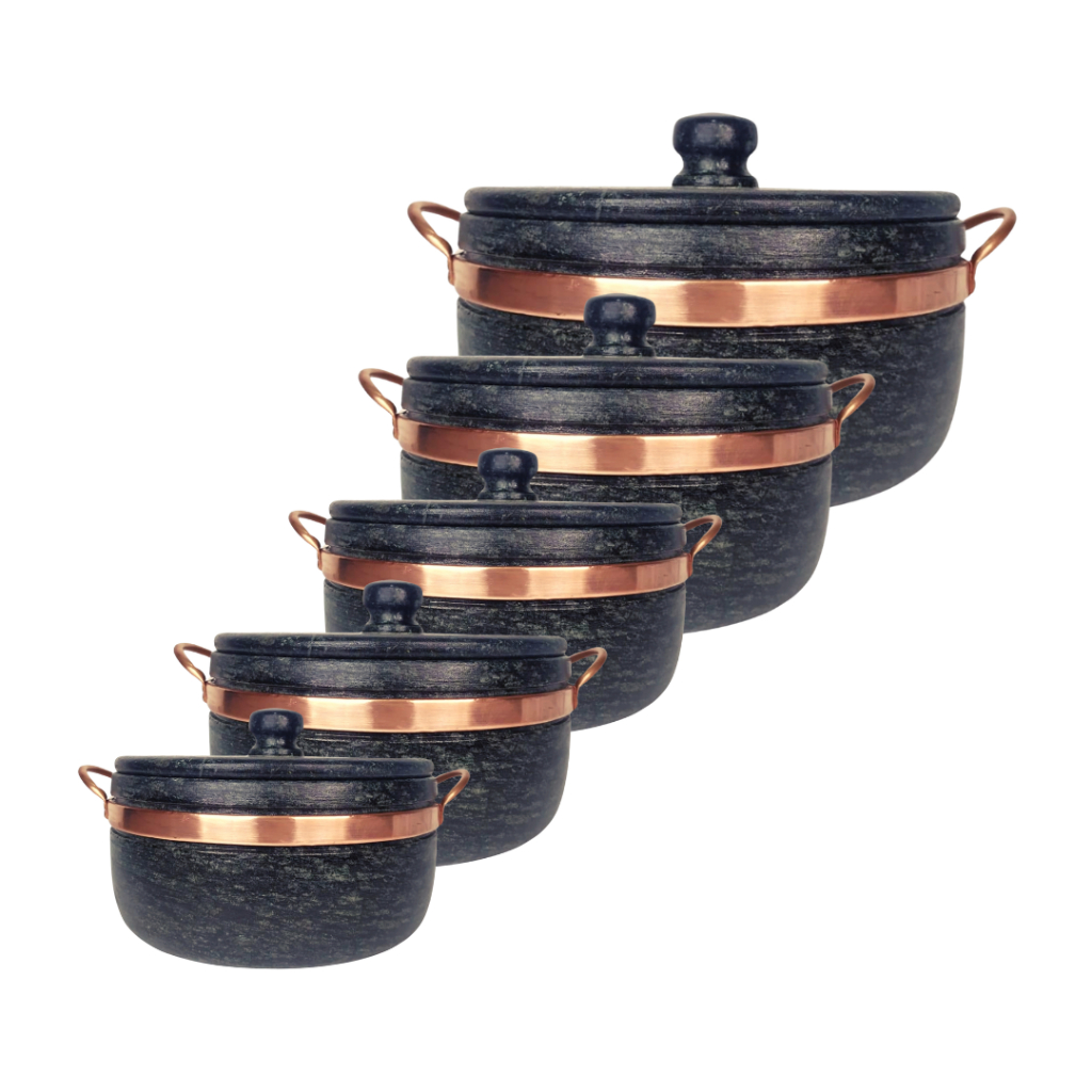 Jogos 5 Panelas de Pedra Sabão (2,5L + 1.5L + 800ml + 800ml + 500ml)