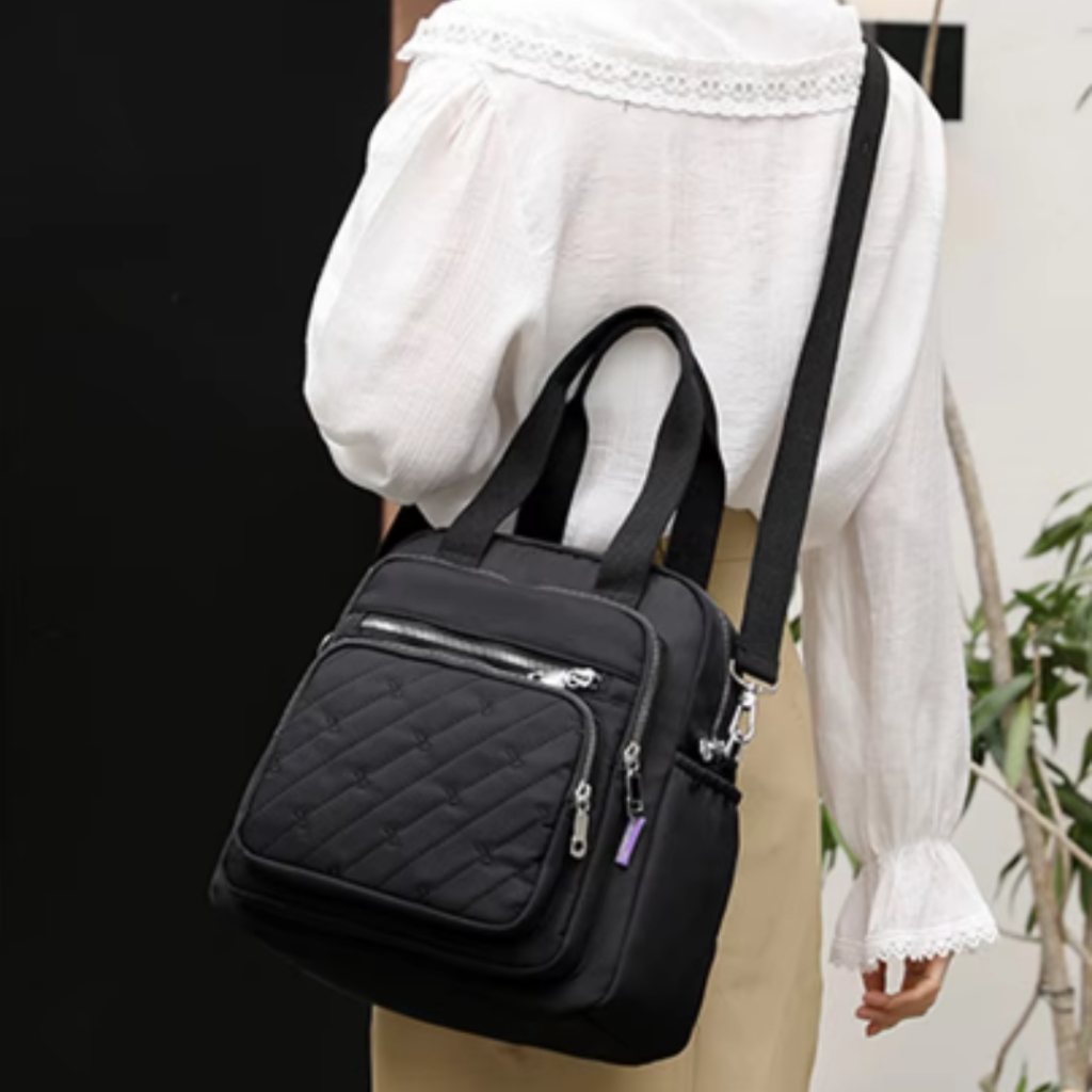Mochila Bolsa Feminina Nylon Impermeável Com Alça De Mão Multifuncional Trabalho Passeio Escola Malu