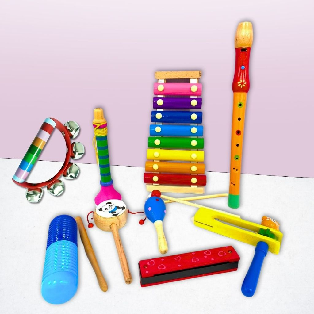 Brinquedo Musical Pedagógico MDF Instrumentos Musicais para Criança Bebê Educativo Banda Colorido em Oferta na Shopee