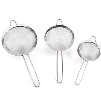 Kit 3 peneiras coador em aço inoxidável para cozinha peneira de cozinha tamanhos 8.10.12 cm.